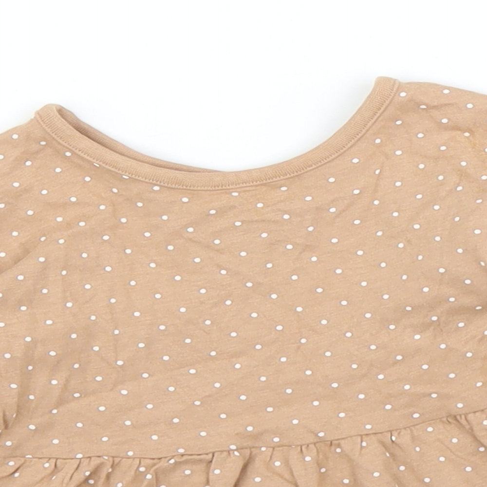 Close-up detail of George girls’ brown polka dot basic t-shirt, size 6-9, months