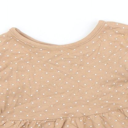 Close-up detail of George girls’ brown polka dot basic t-shirt, size 6-9, months