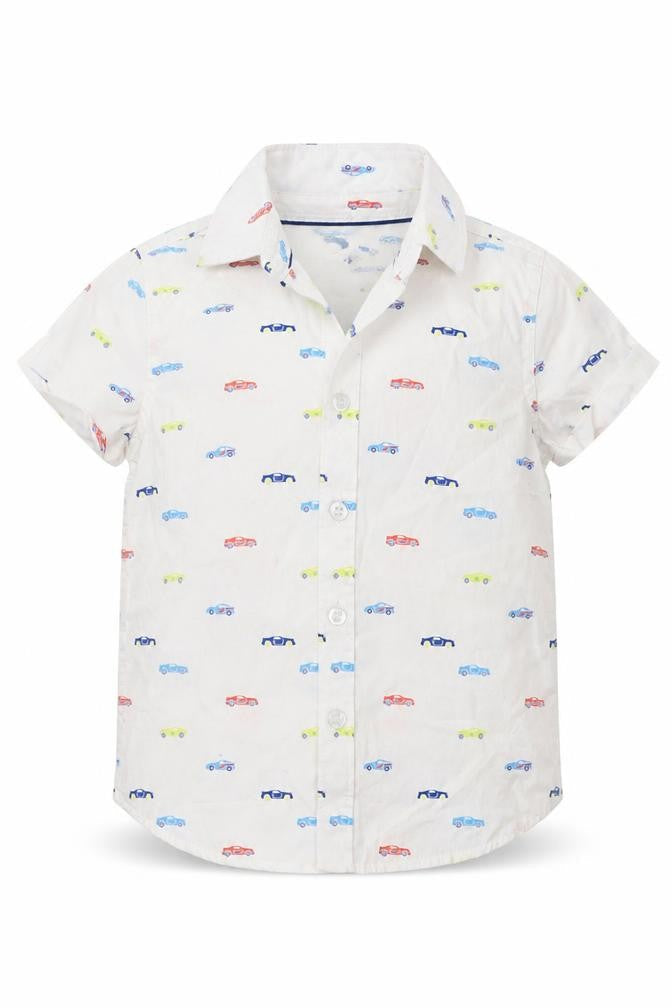 Front view of F&F Baby White Geometric Basic Button-Up, size 12-18, Months