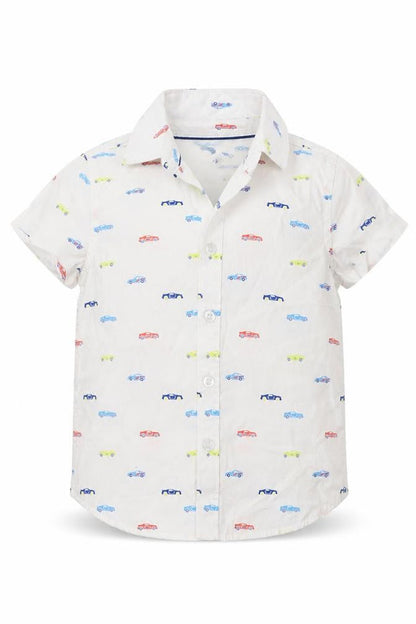 Front view of F&F Baby White Geometric Basic Button-Up, size 12-18, Months