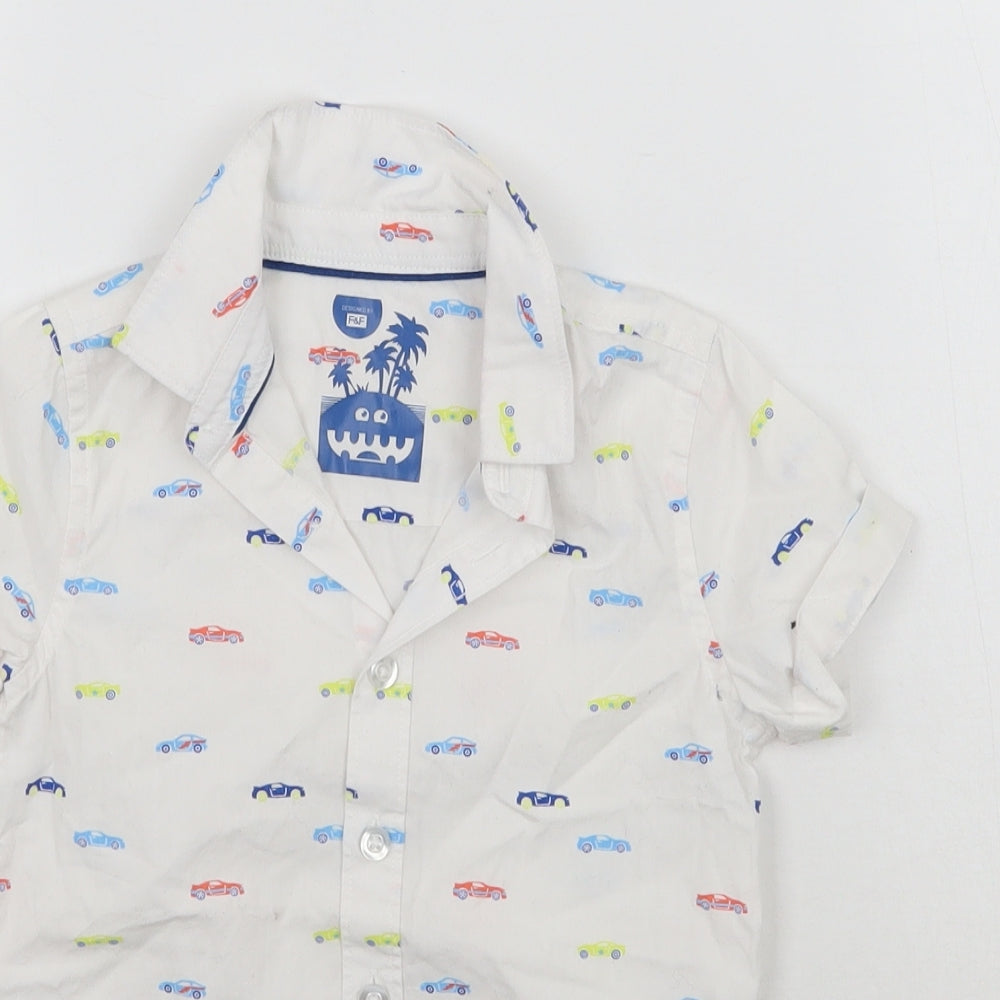 Close-up detail of F&F Baby White Geometric Basic Button-Up, size 12-18, Months