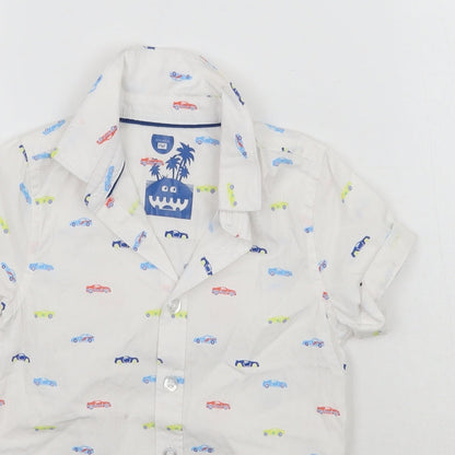 Close-up detail of F&F Baby White Geometric Basic Button-Up, size 12-18, Months