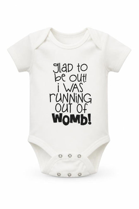 Front view of Mini mischief Makers Baby White Babygrow One-Piece, size 3-6, Months