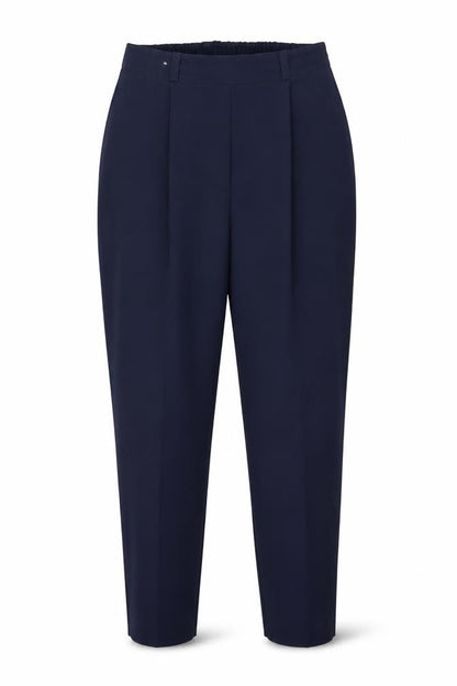 Front view of design essentials women’s blue trousers, size UK 12, 28-inch leg