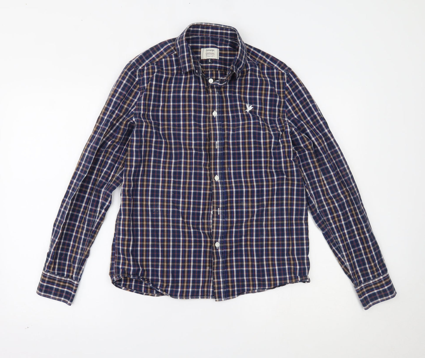 George Mens Blue Plaid   Button-Up Size S