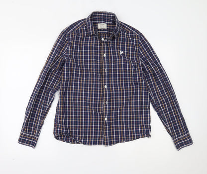 George Mens Blue Plaid   Button-Up Size S