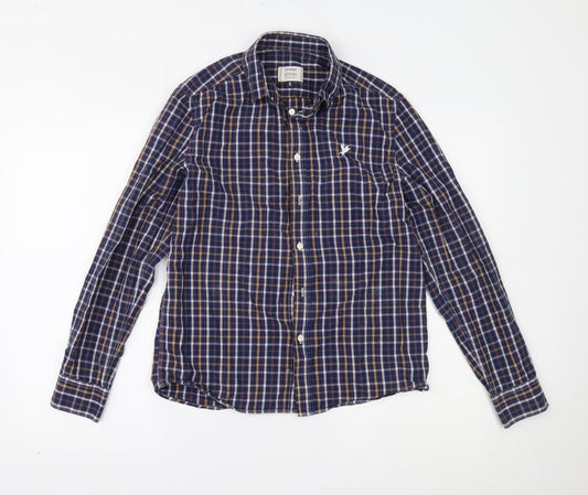 George Mens Blue Plaid   Button-Up Size S