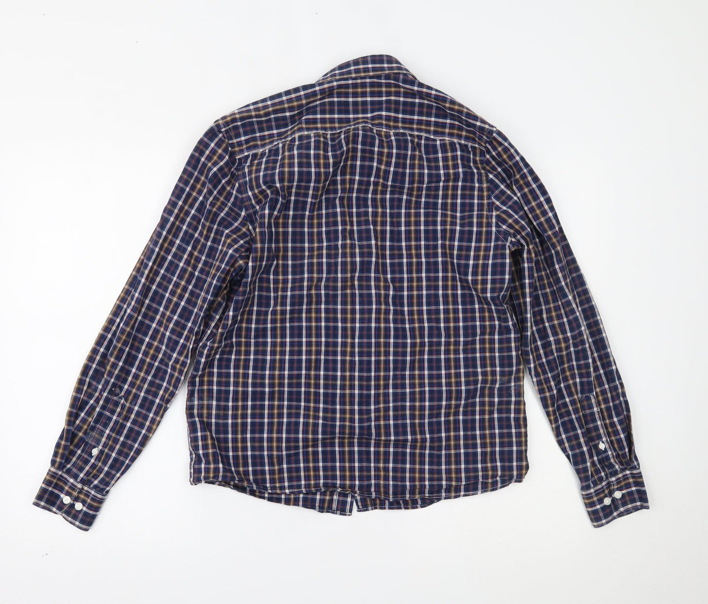 George Mens Blue Plaid   Button-Up Size S