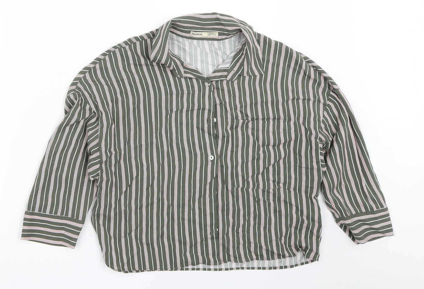 Womens UK Size XS Pull&Bear Green Basic Button-Up