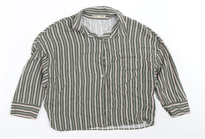Womens UK Size XS Pull&Bear Green Basic Button-Up