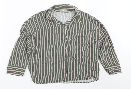 Womens UK Size XS Pull&Bear Green Basic Button-Up