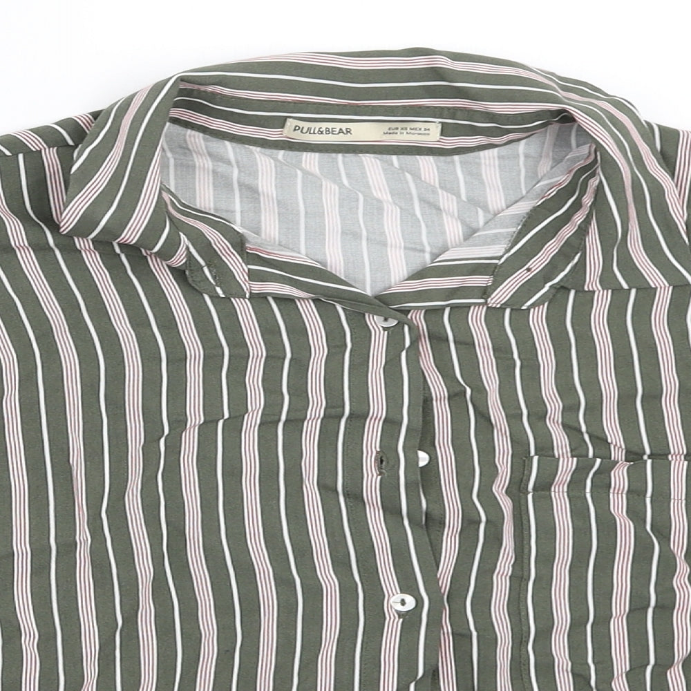Womens UK Size XS Pull&Bear Green Basic Button-Up