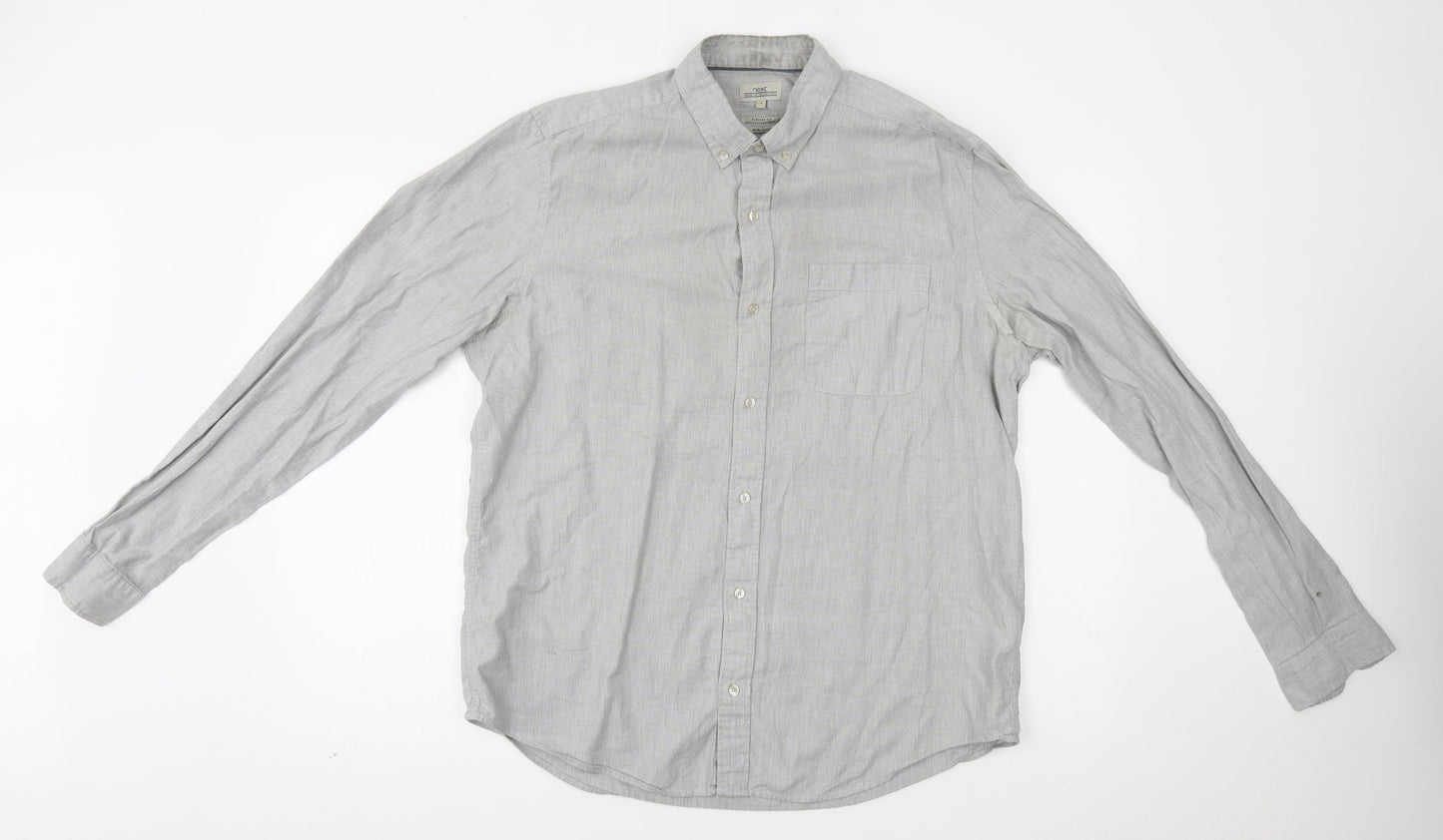 Mens UK Size L NEXT Grey  Button-Up Long Sleeve Casual Shirt