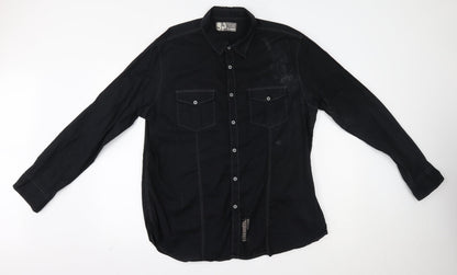 Mens UK Size XL Burton Black  Button-Up Long Sleeve Casual Shirt