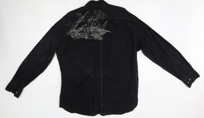 Mens UK Size XL Burton Black  Button-Up Long Sleeve Casual Shirt