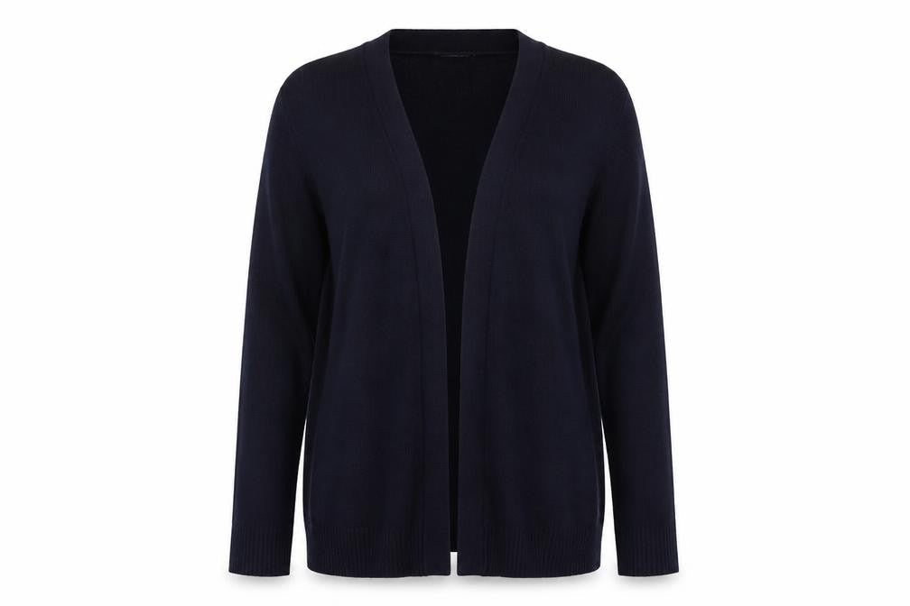Front view of Brave Soul women’s blue cardigan jumper, size UK 12