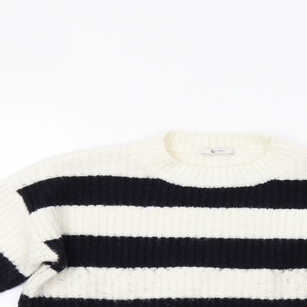TU Womens White Striped  Pullover Jumper Size 12