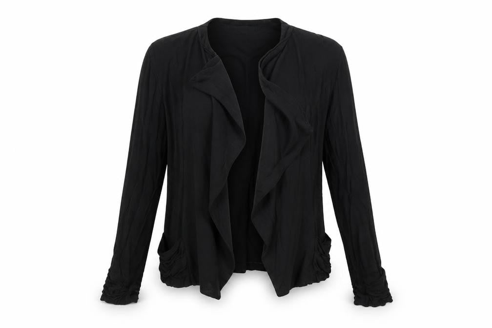 Front view of Miss Selfridge women’s black cardigan jumper, size UK 6