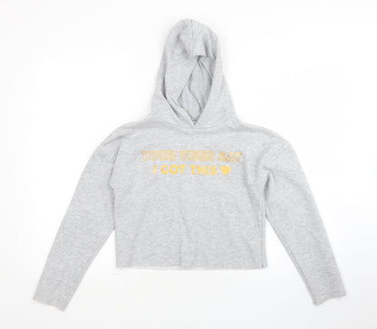 Candy Couture Girls Grey   Pullover Hoodie Size 11 Years  - Cropped
