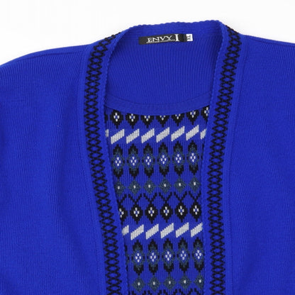 Envy Womens Blue Geometric  Pullover Jumper Size XL  - Faux Cardigan Front