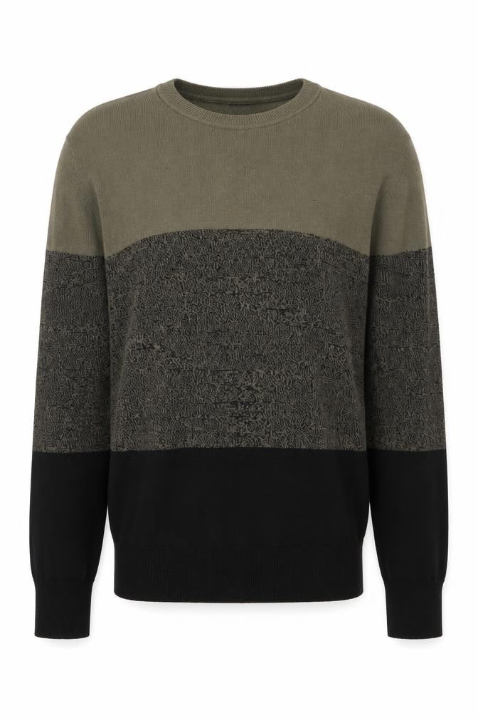 Front view of H&M men’s green striped jumper, size L