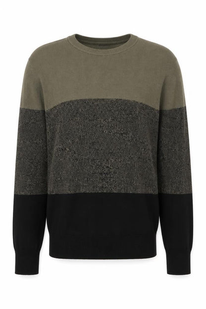 Front view of H&M men’s green striped jumper, size L