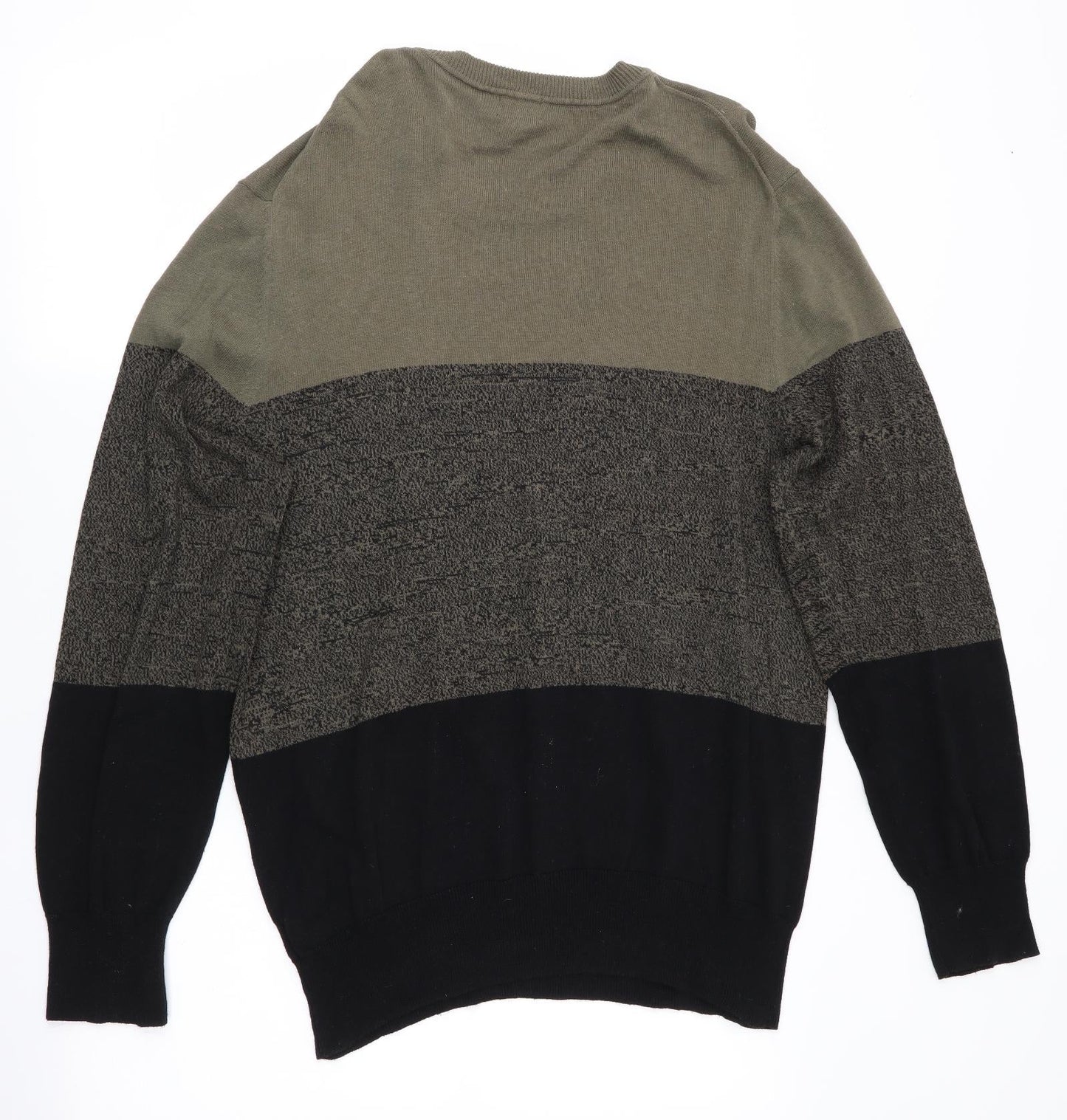 H&M Mens Green Striped  Pullover Jumper Size L