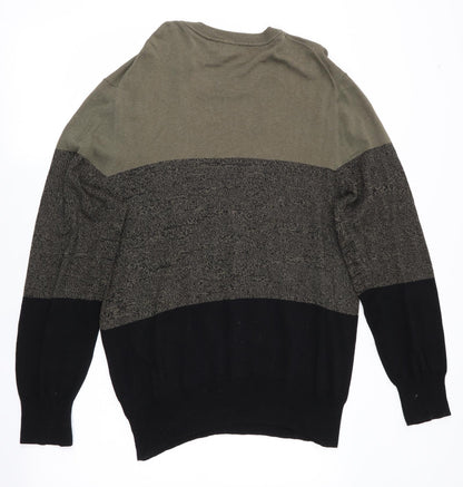 H&M Mens Green Striped  Pullover Jumper Size L