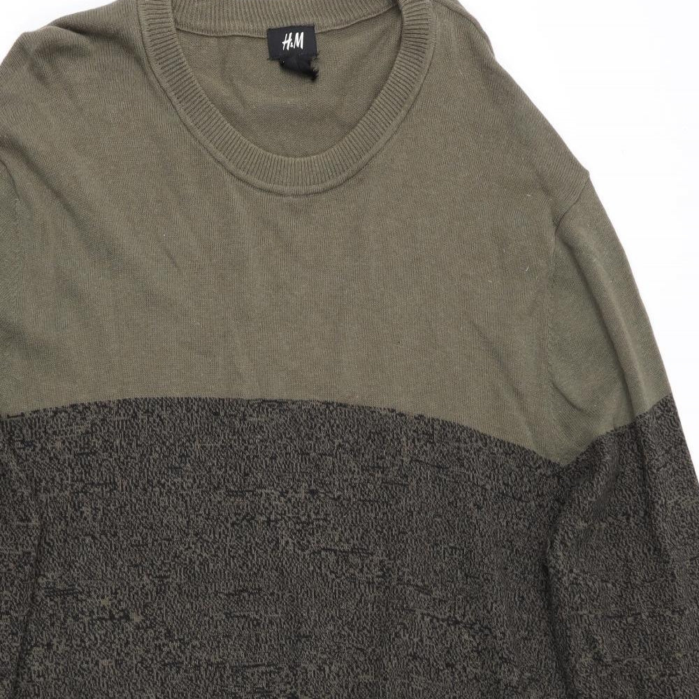 H&M Mens Green Striped  Pullover Jumper Size L