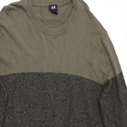 H&M Mens Green Striped  Pullover Jumper Size L