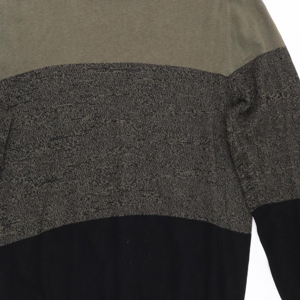 H&M Mens Green Striped  Pullover Jumper Size L