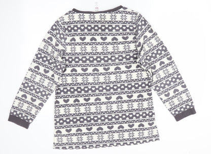 M&Co Womens Grey Striped   Pyjama Top Size 10  - Heart & Stars Print