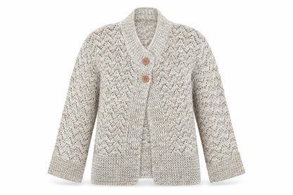 Front view of Preworn women’s brown cardigan jumper, size S, - open knit
