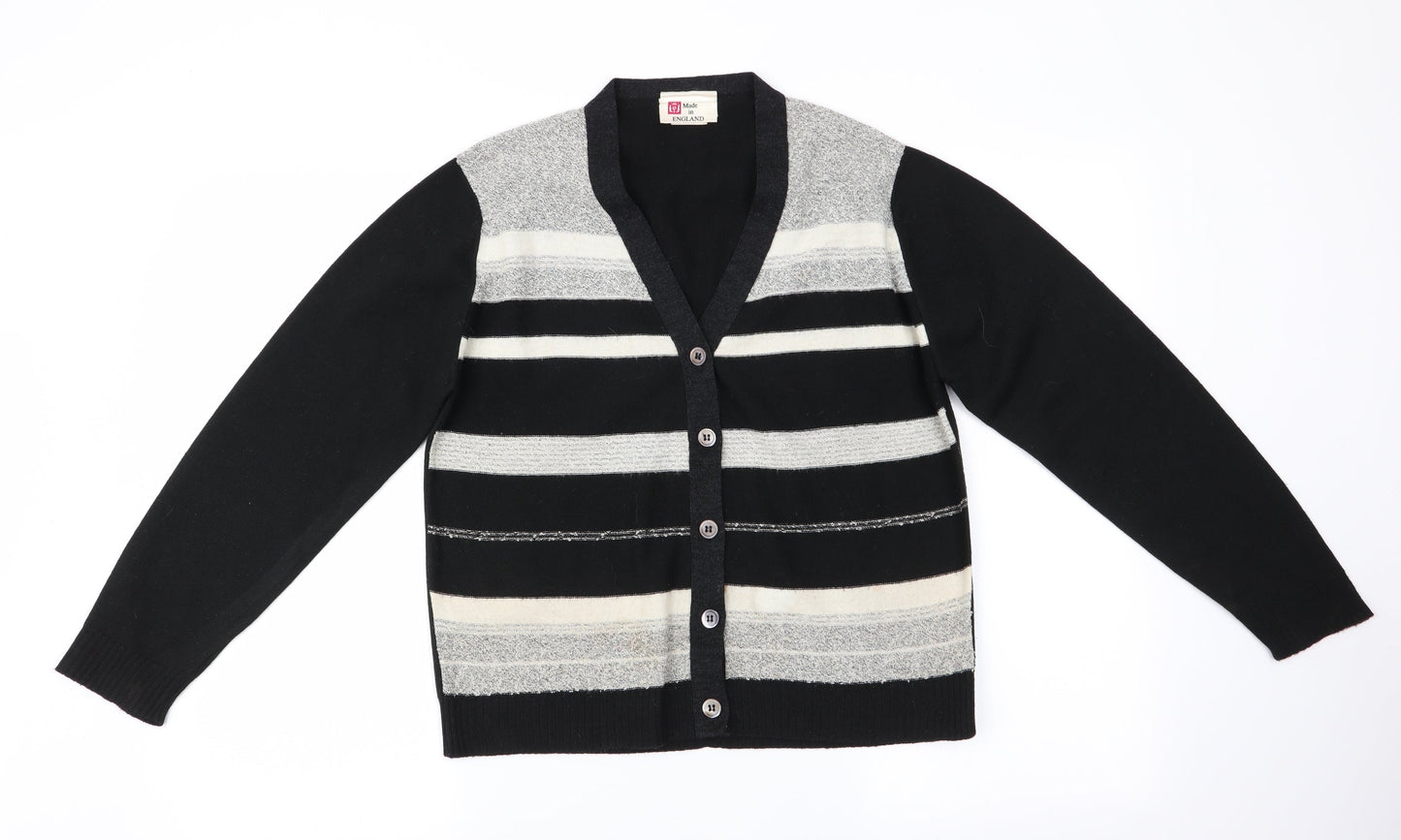 Made in England Womens Black Striped  Cardigan Jumper Size 10