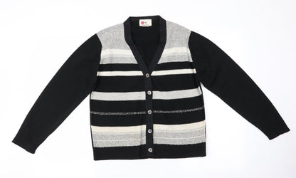 Made in England Womens Black Striped  Cardigan Jumper Size 10