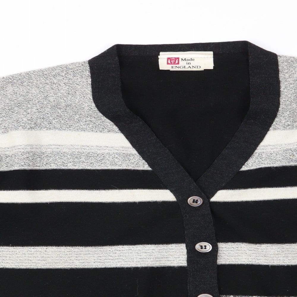 Made in England Womens Black Striped  Cardigan Jumper Size 10