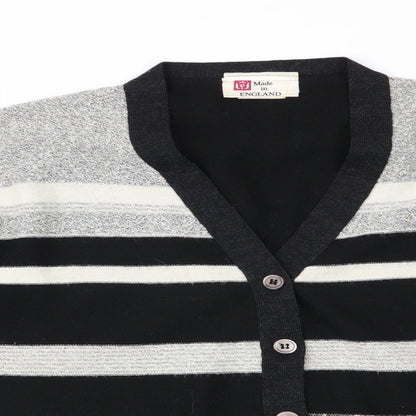 Made in England Womens Black Striped  Cardigan Jumper Size 10