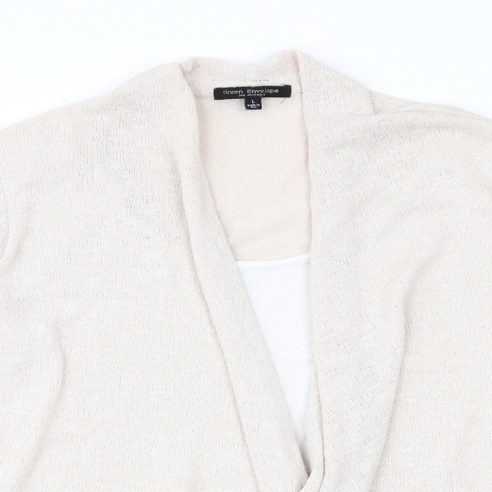 Womens UK Size L Green Envelope Beige Pullover Jumper