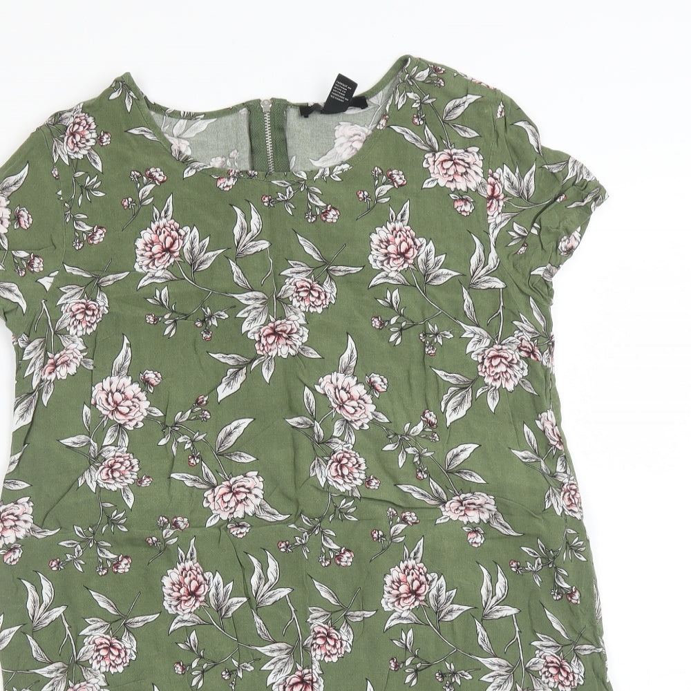 FOREVER 21 Womens Green Floral  Basic T-Shirt Size S