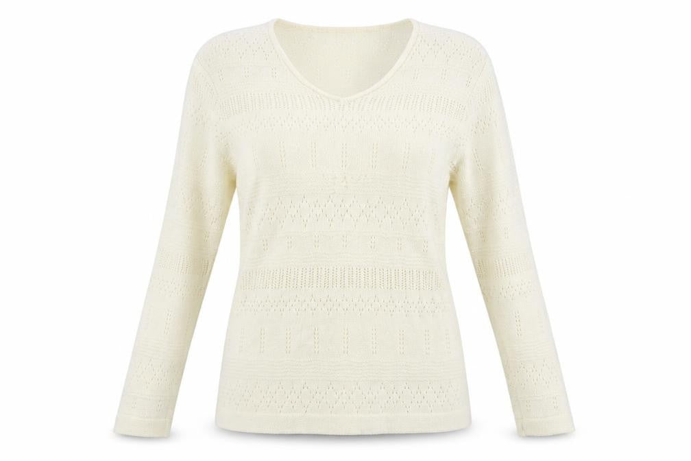 Front view of Damart women’s ivory jumper, size UK 14