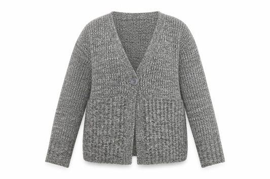 Front view of Debenhams women’s grey jacket coatigan, size UK 12