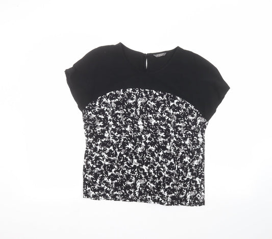 minuet Womens Black Floral  Basic T-Shirt Size 10