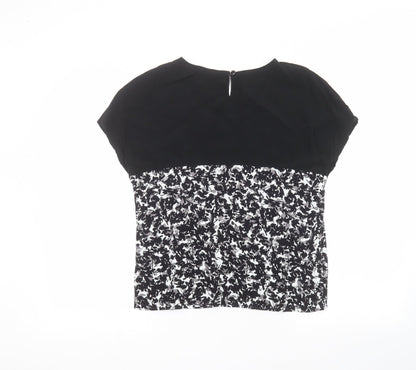 minuet Womens Black Floral  Basic T-Shirt Size 10