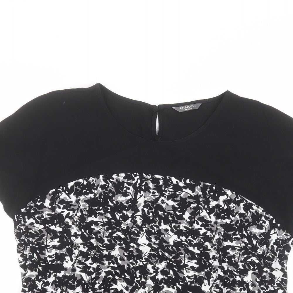 minuet Womens Black Floral  Basic T-Shirt Size 10