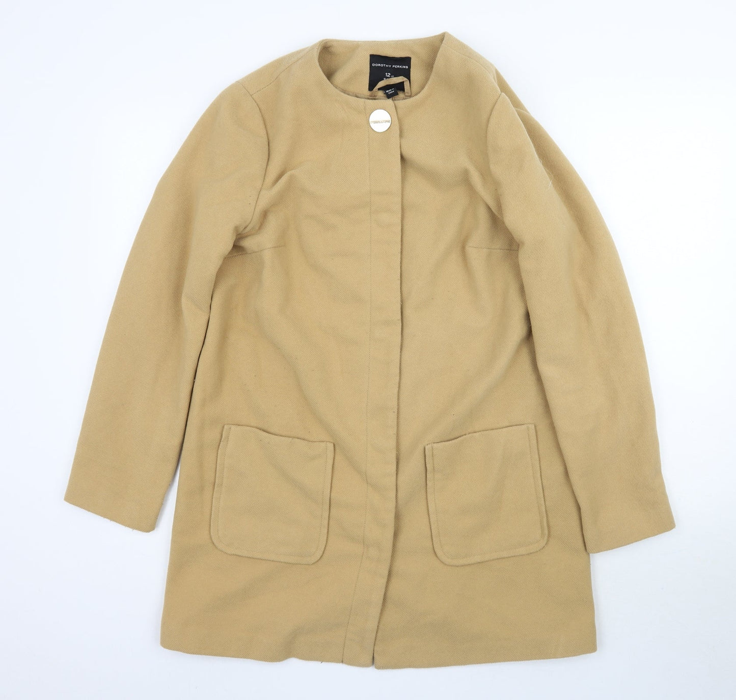 Womens UK Size 12 Dorothy Perkins Beige Overcoat