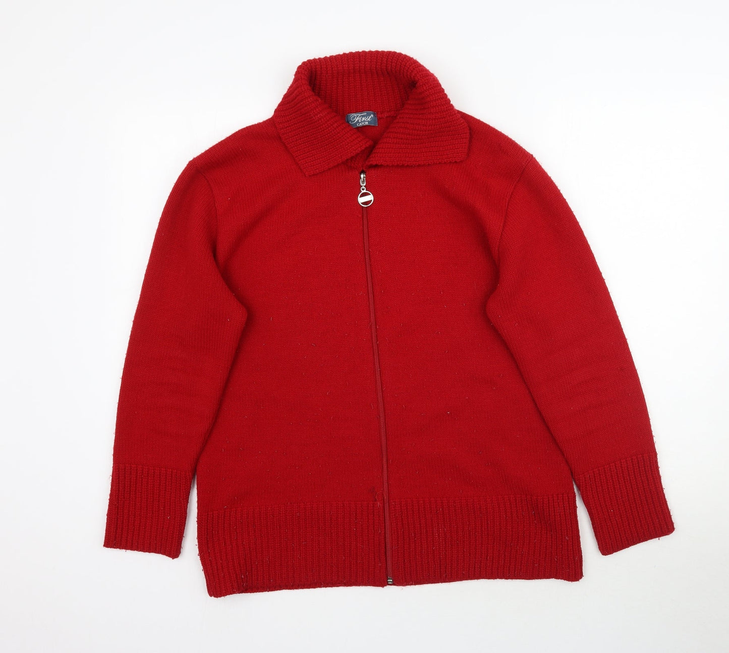 Womens UK Size L Preworn Red Full Zip Jumper