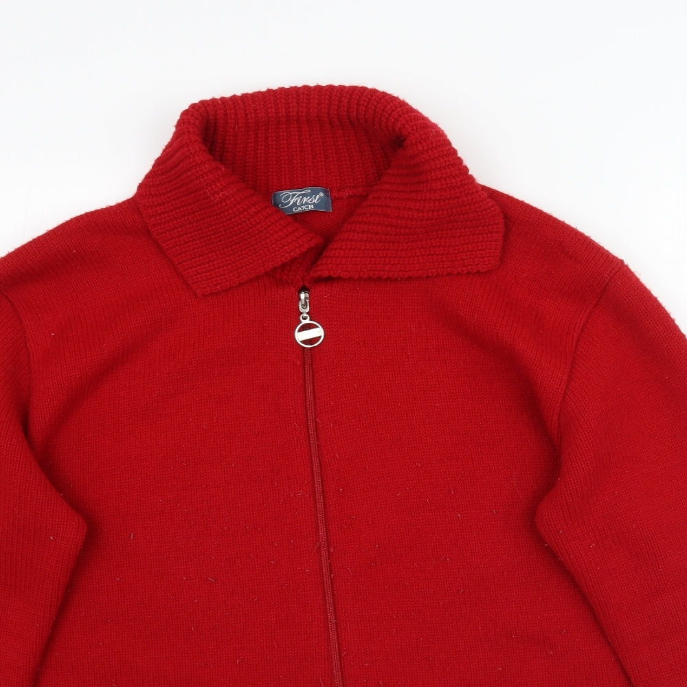 Womens UK Size L Preworn Red Full Zip Jumper