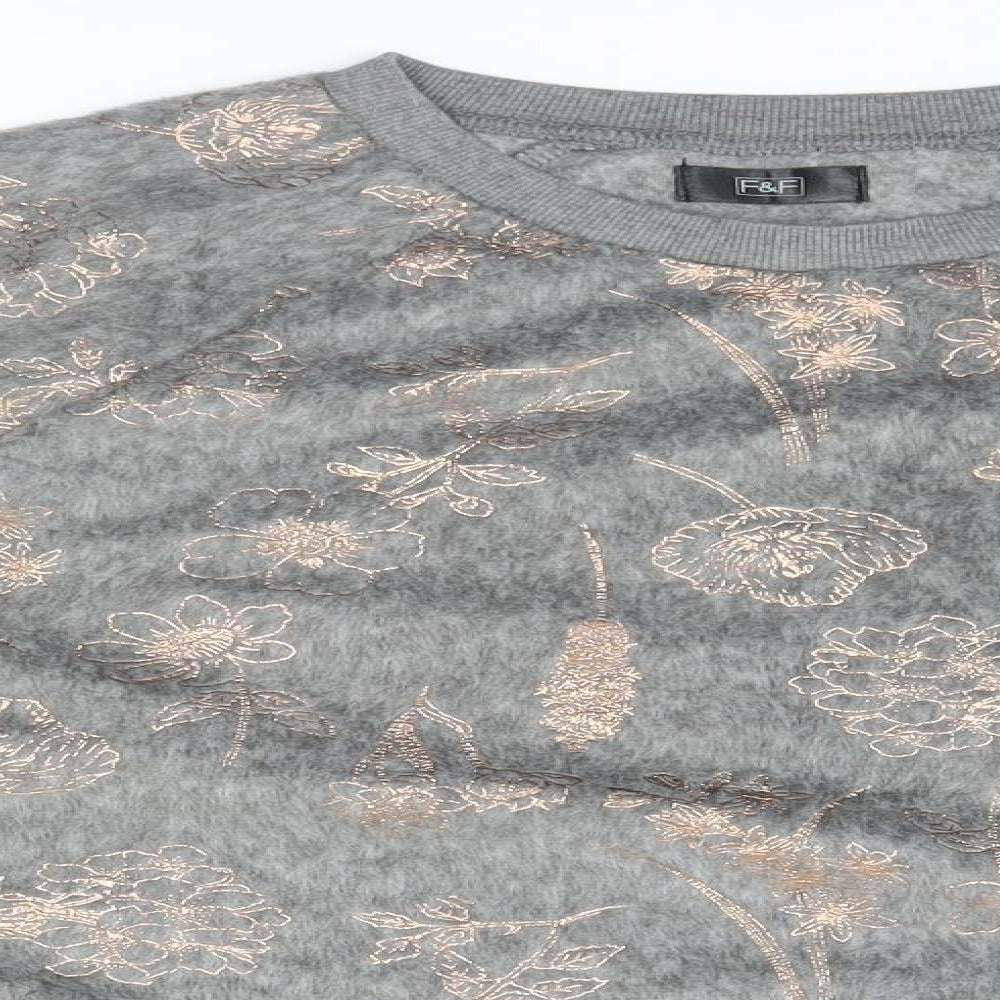 F&F Womens Grey Floral  Pullover Jumper Size S