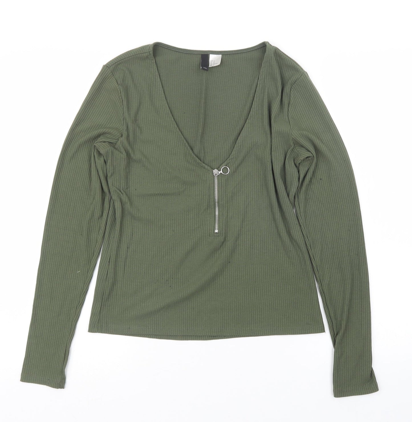 Womens UK Size M Divided by H&M Green Basic T-Shirt