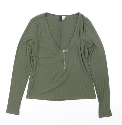 Womens UK Size M Divided by H&M Green Basic T-Shirt